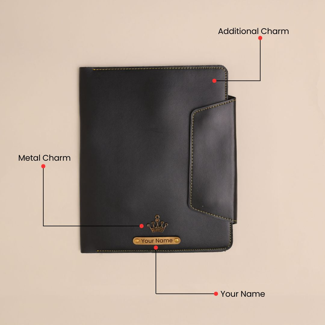 Personalized Leather Office Folder in Black