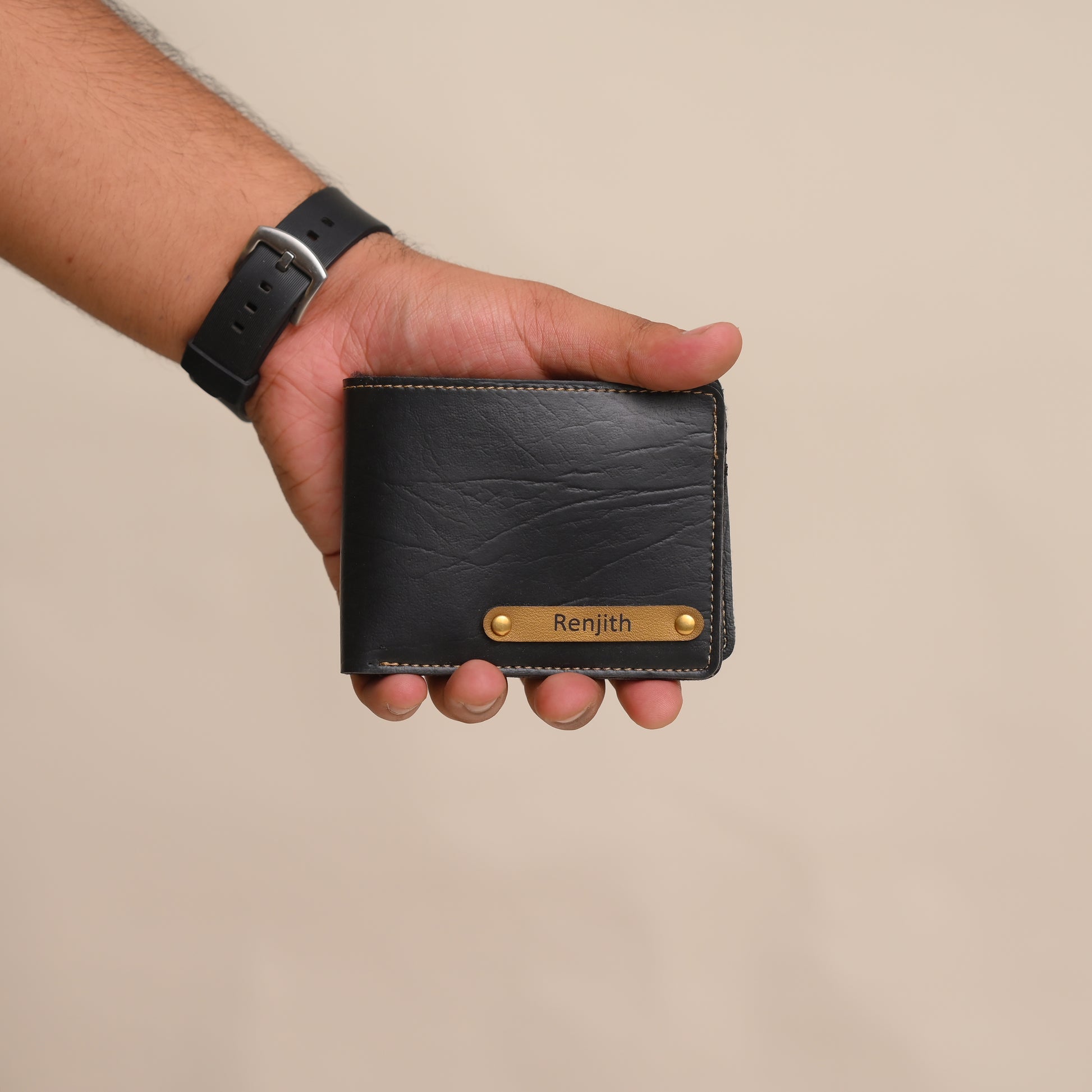 Personalized Black Men’s Wallet – Custom Engraved Leather Wallet for Him