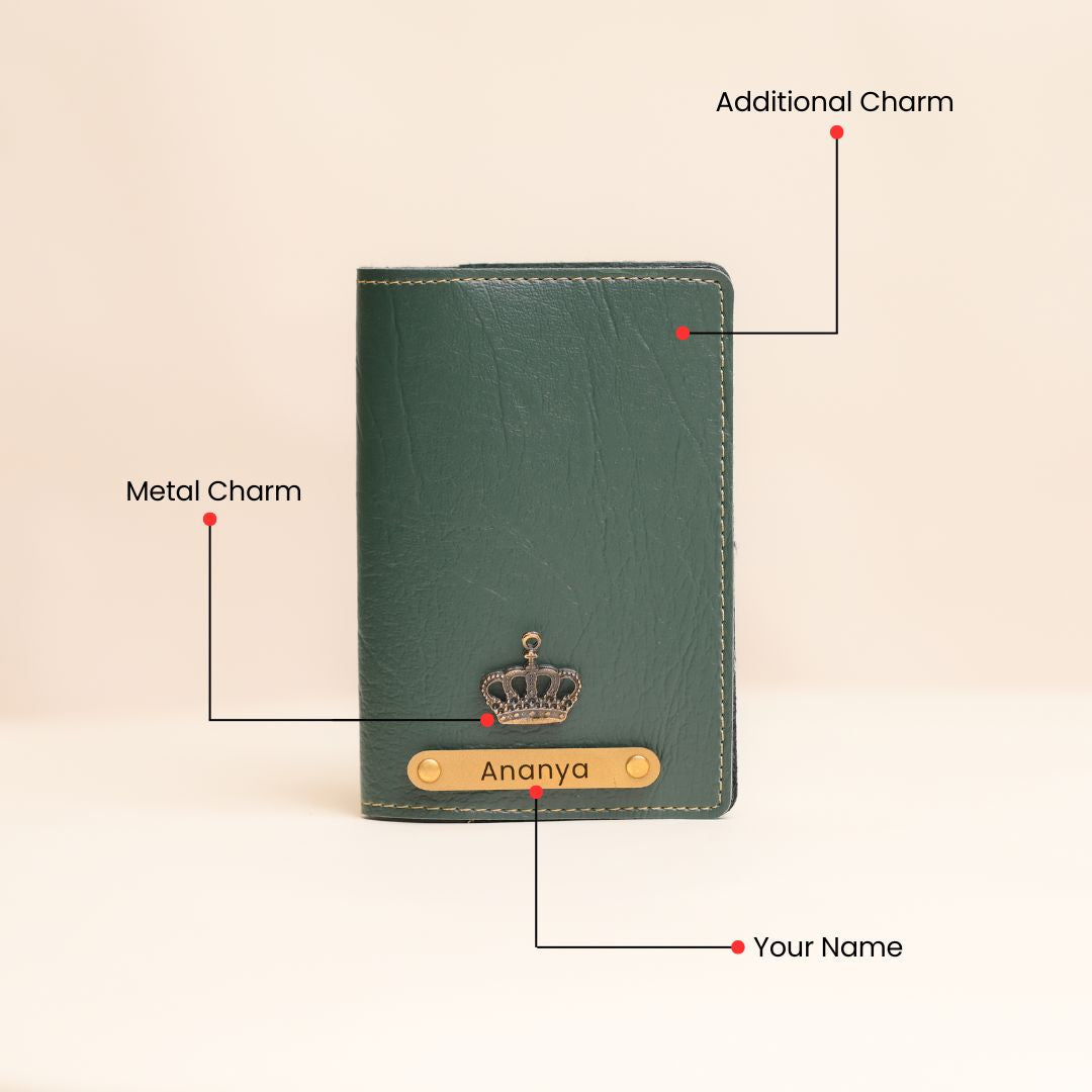 Personalized Passport Cover in Olive Green – Custom Vegan Leather Travel Accessory