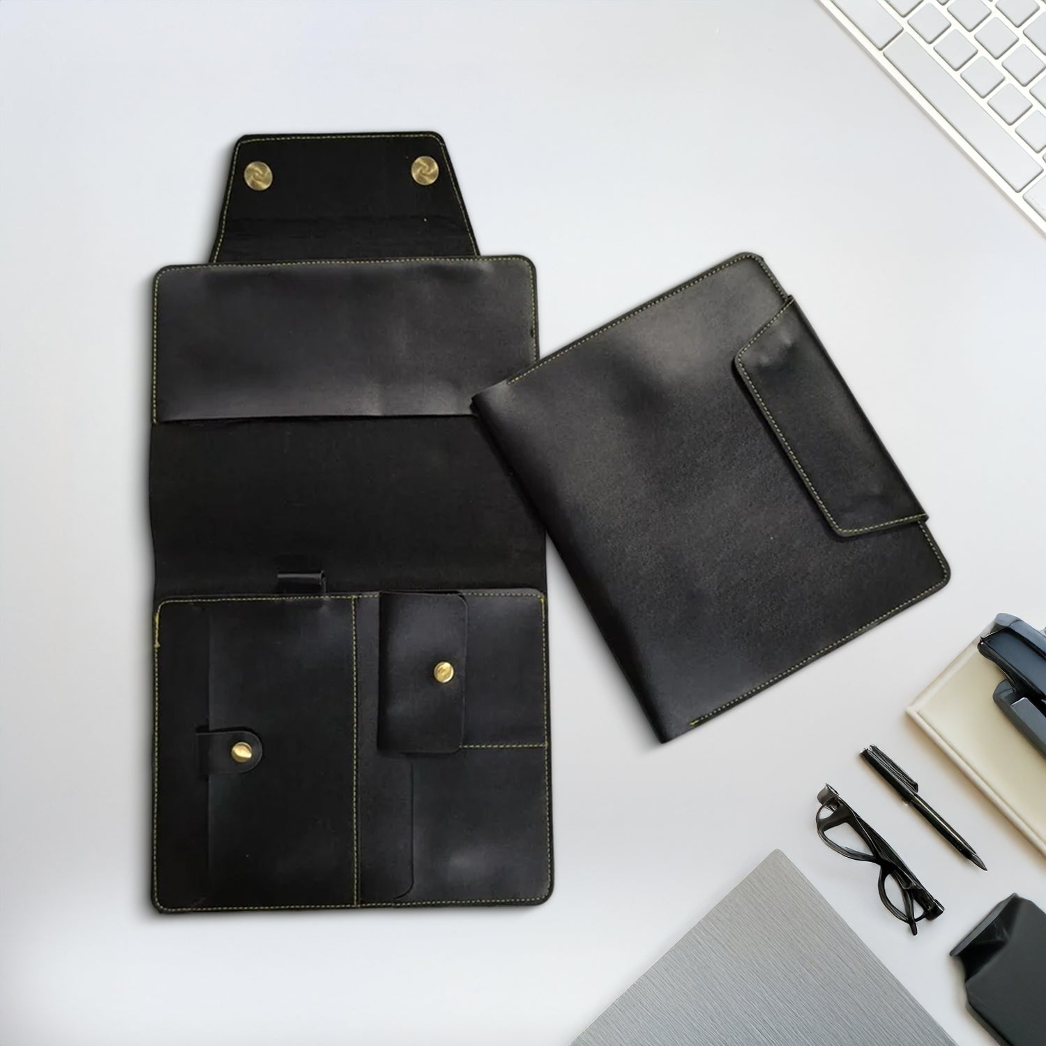 Personalized Leather Office Folder in Black