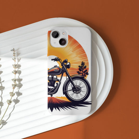 Motor Bike & Sunrise iPhone 15 plus Customized Printed Phone Cover