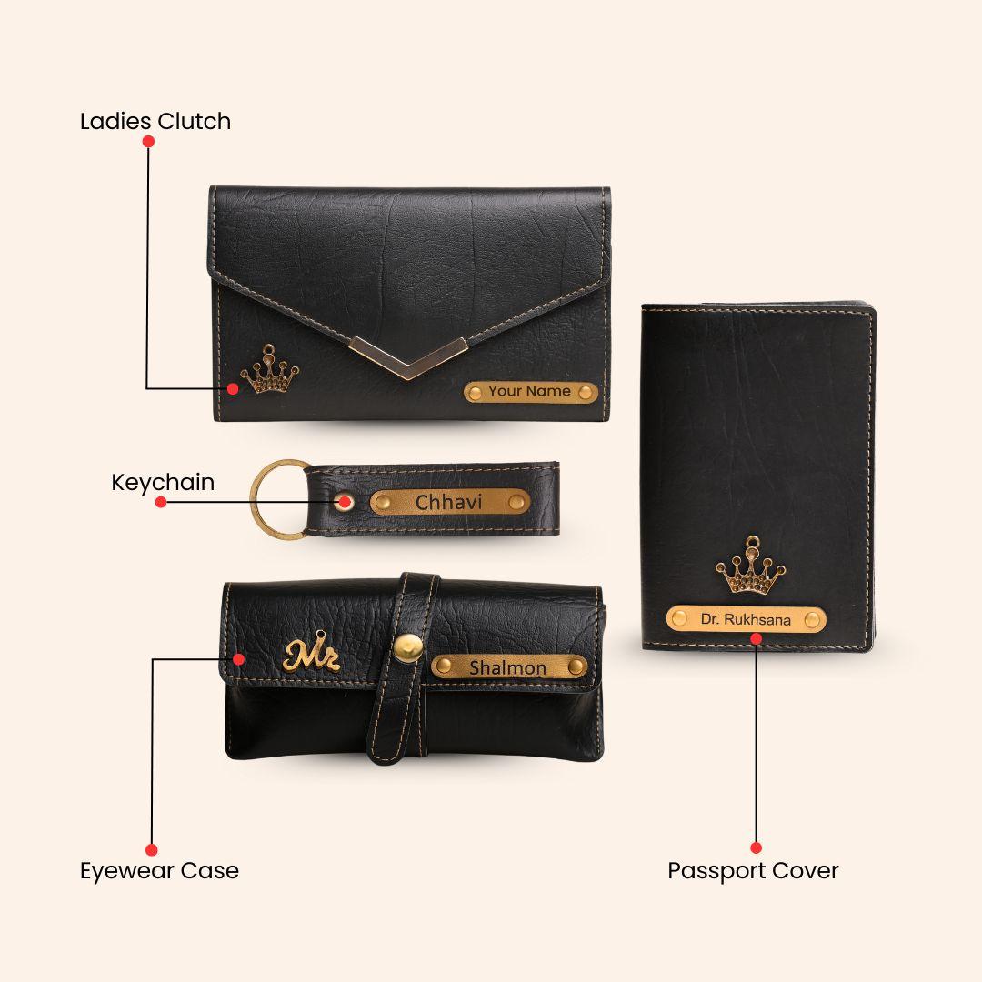 Personalized Black 4-in-1 Women’s Combo – Luxury Gift Set with Name Engraving