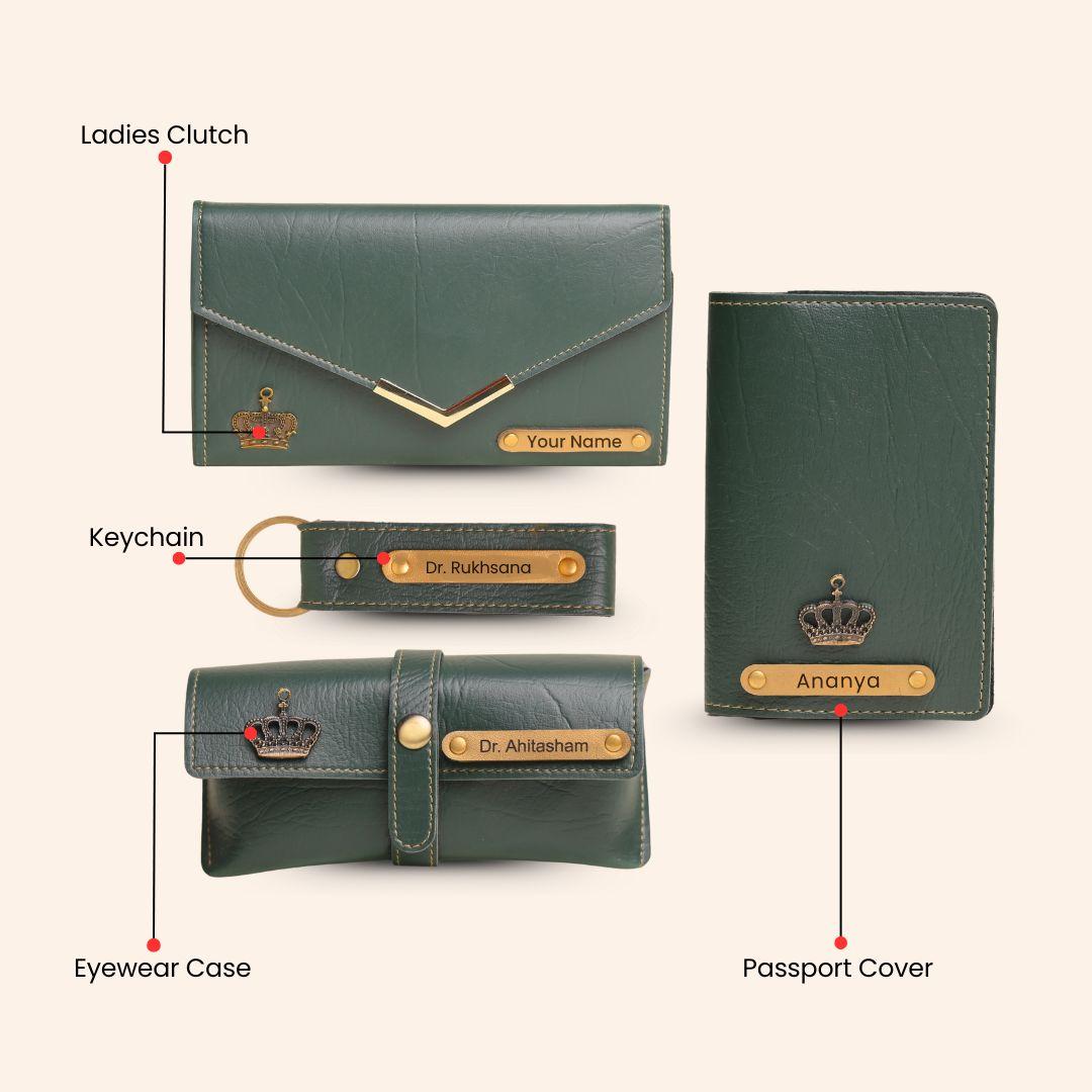 Personalized Green 4-in-1 Women’s Combo – Luxury Gift Set with Name Engraving
