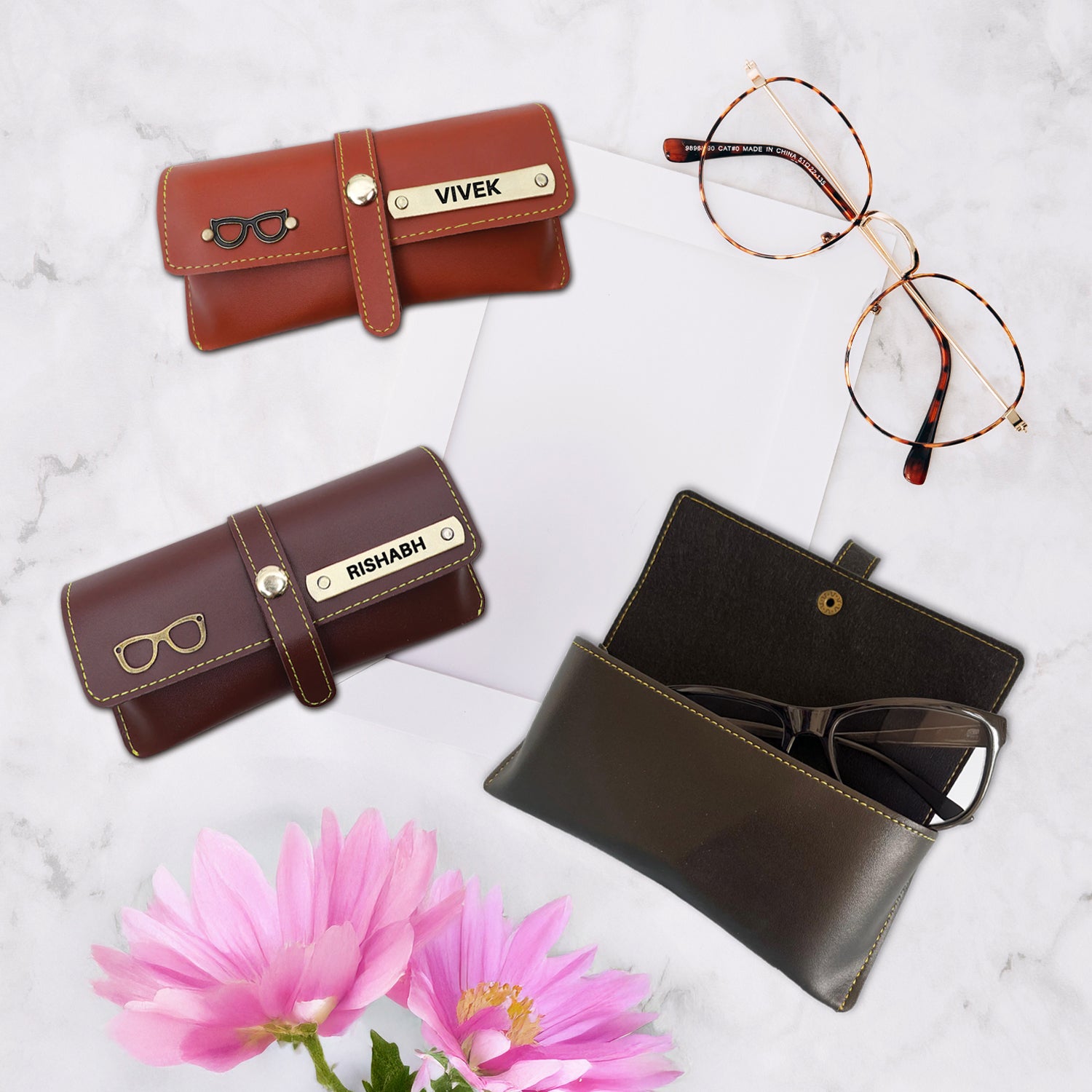 Personalized Tan Eyewear Case – Custom Goggle Case with Name Engraving
