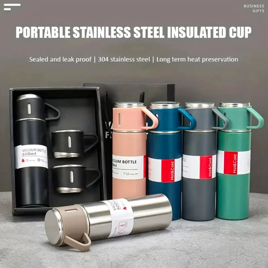 Personalized Vacuum Insulated Flask Gift Set With 2 Cups
