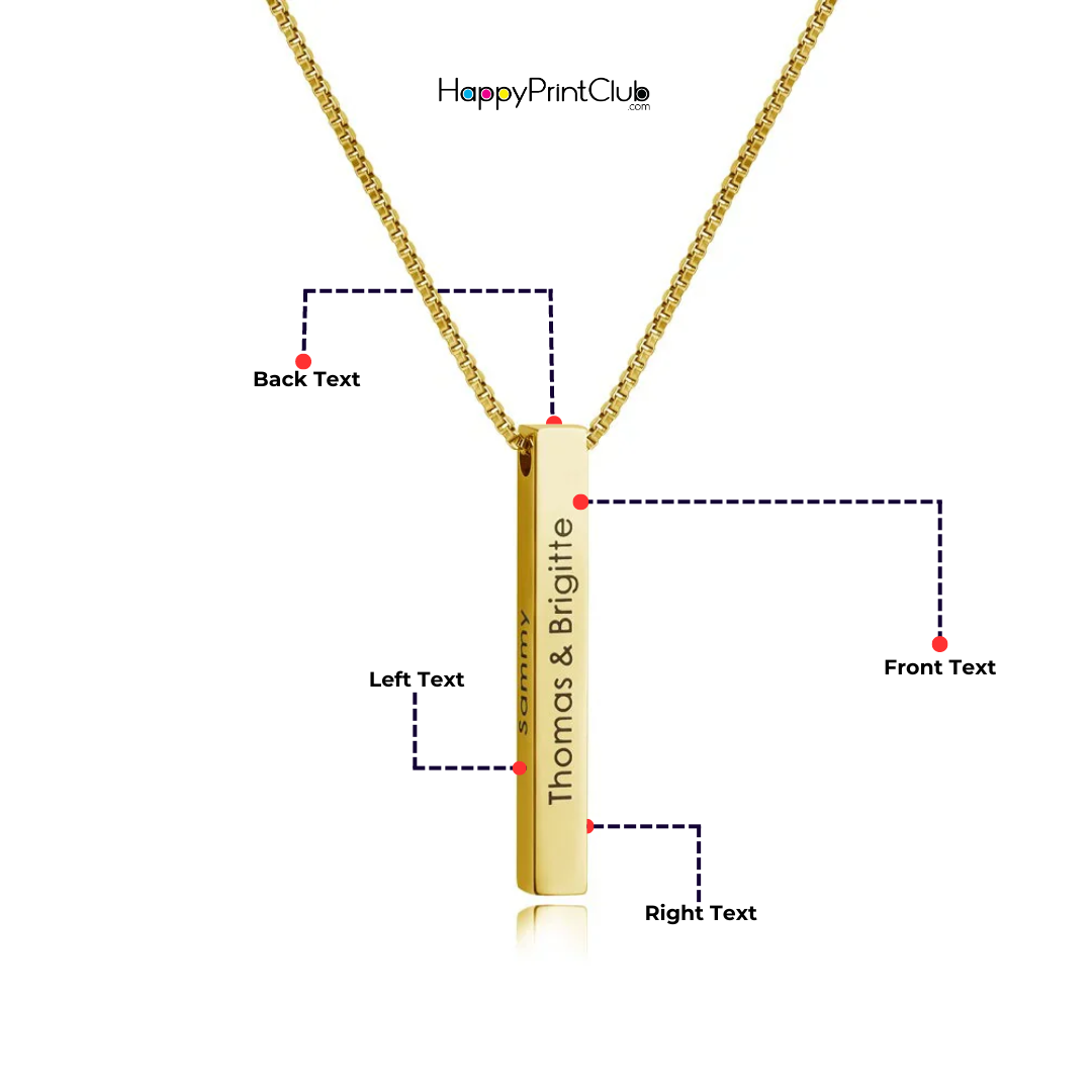 Personalized Engraved Sterling 4-Sided Vertical 3D Bar Name Pendant