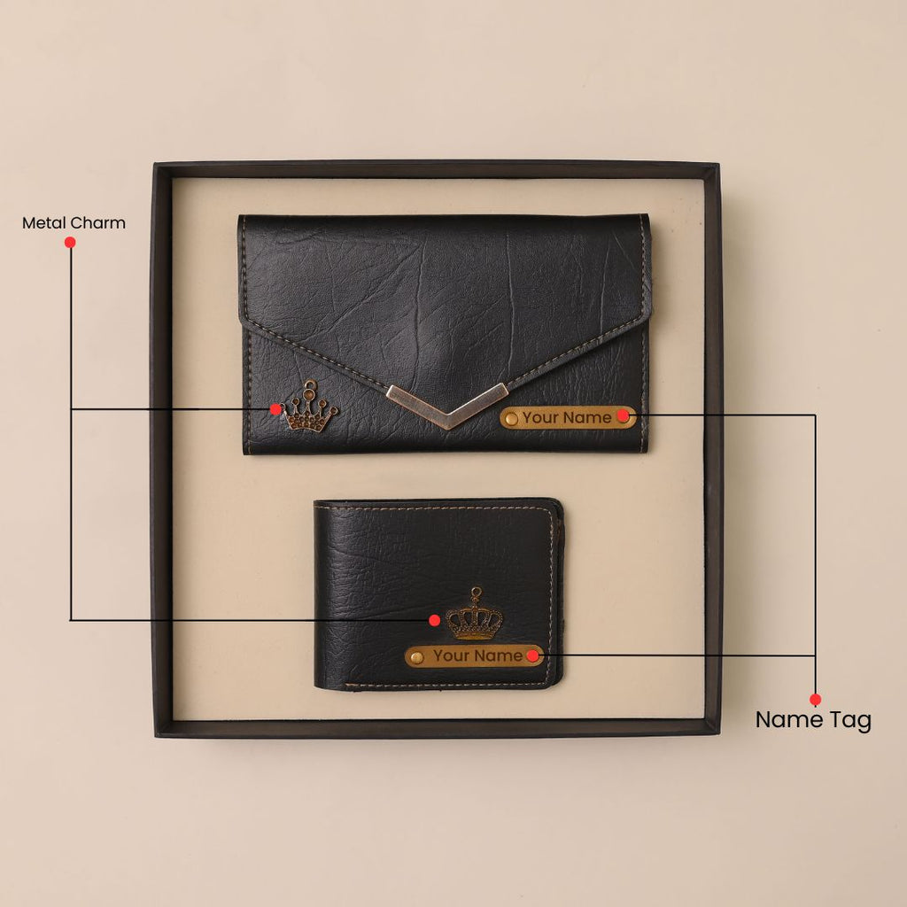Personalised Ladies Clutch + Men's Wallet Combo Black
