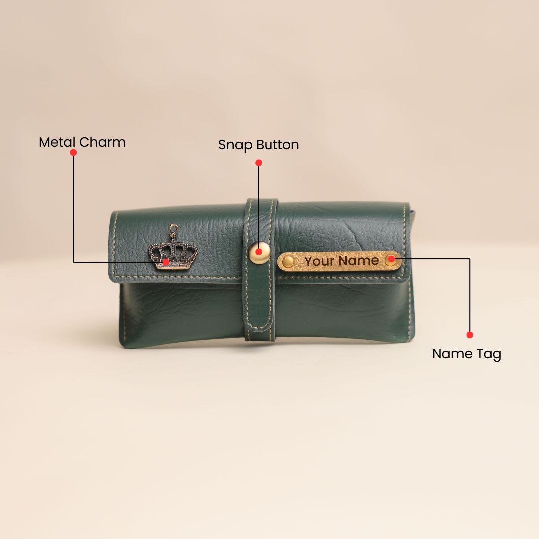 Personalized Green Eyewear Case – Custom Goggle Case with Name Engraving | Premium Quality Leather