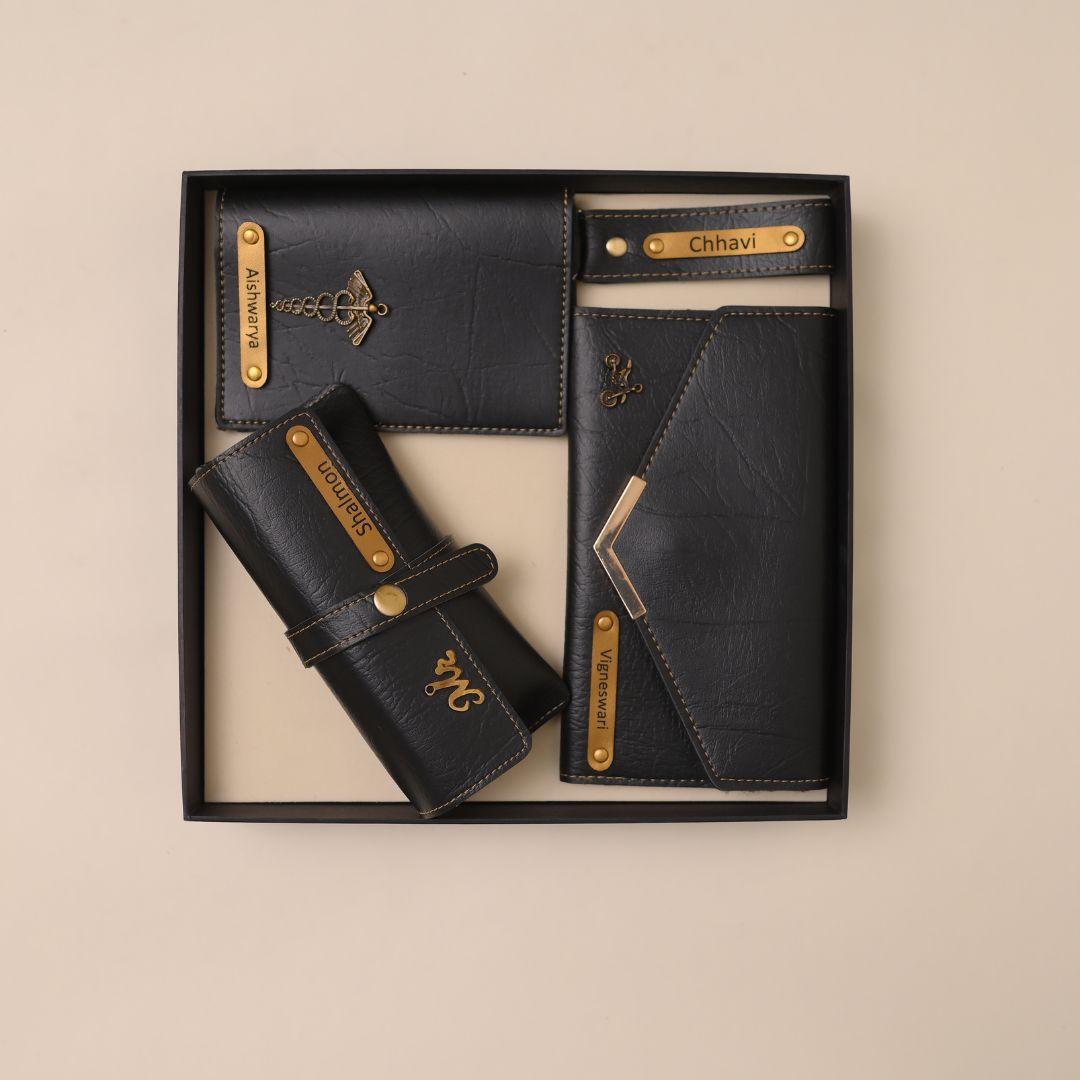 Personalized Black 4-in-1 Women’s Combo – Luxury Gift Set with Name Engraving