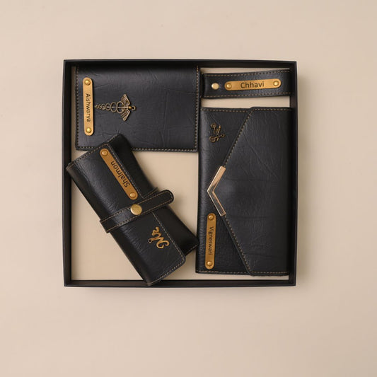 Personalized Black 4-in-1 Women’s Combo – Luxury Gift Set with Name Engraving