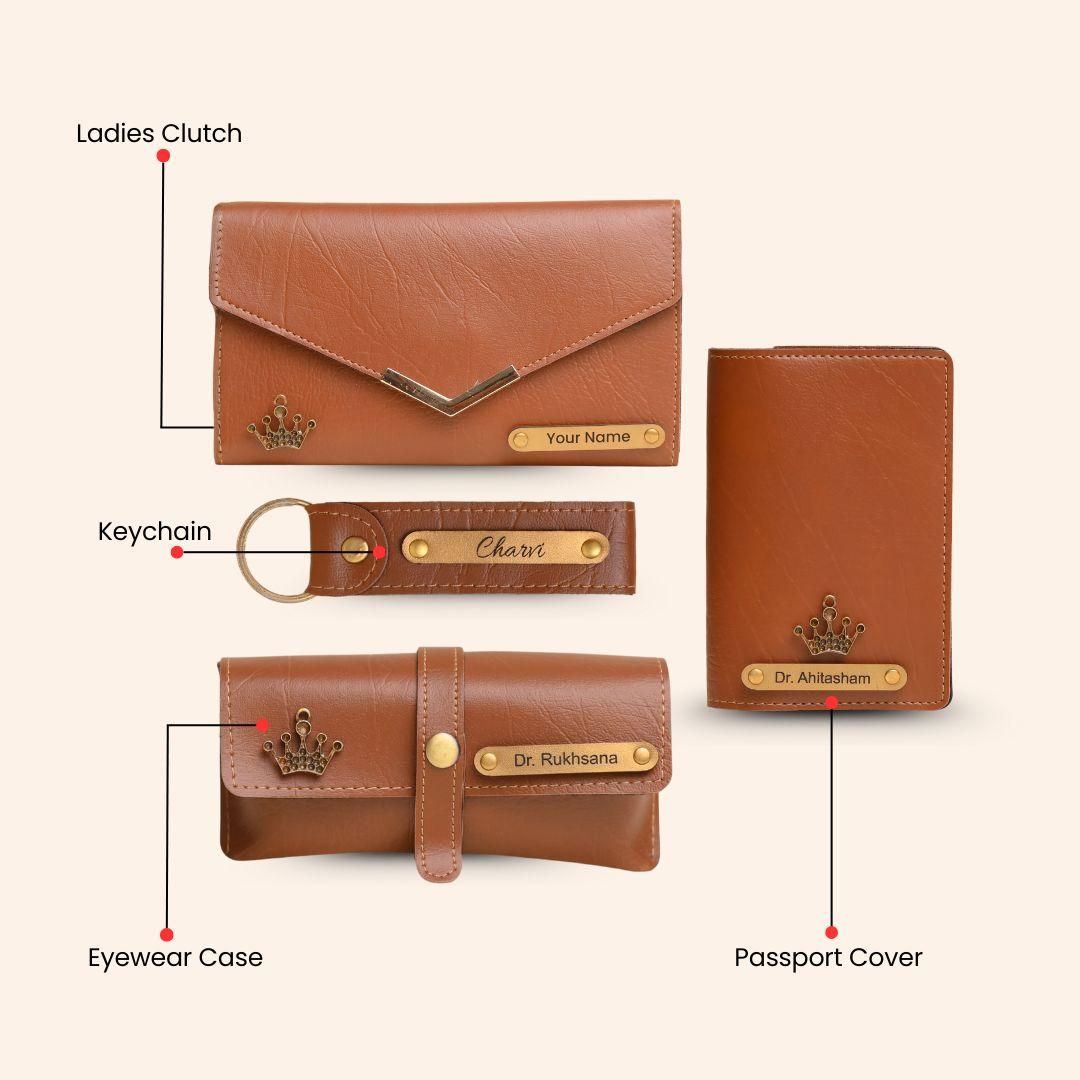 Personalized Tan 4-in-1 Women's Combo – Premium Customized Gifts Set with Name Engraving