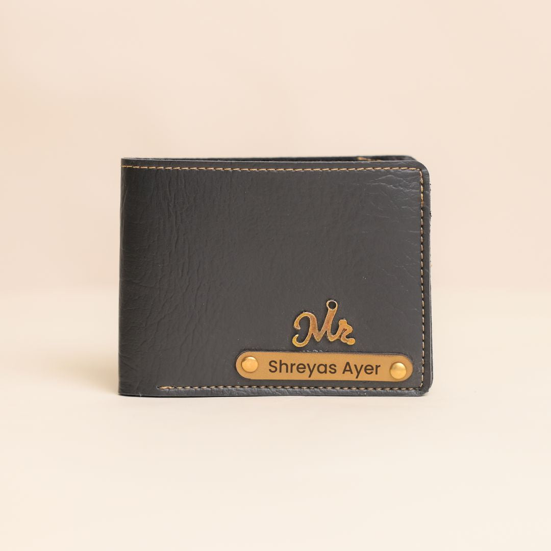 Personalized Black Men’s Wallet – Custom Engraved Leather Wallet for Him