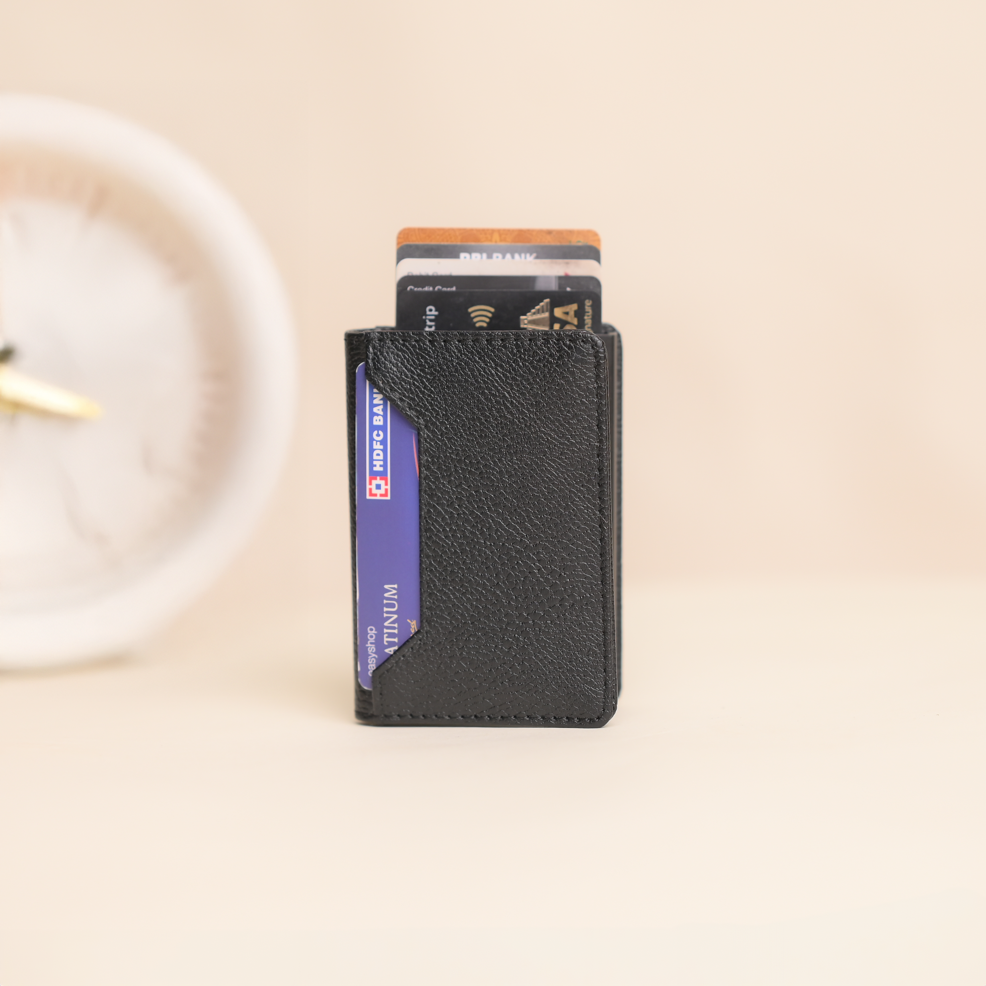 Personalized RFID Protected Metal Card Holder Black With Leather Cover