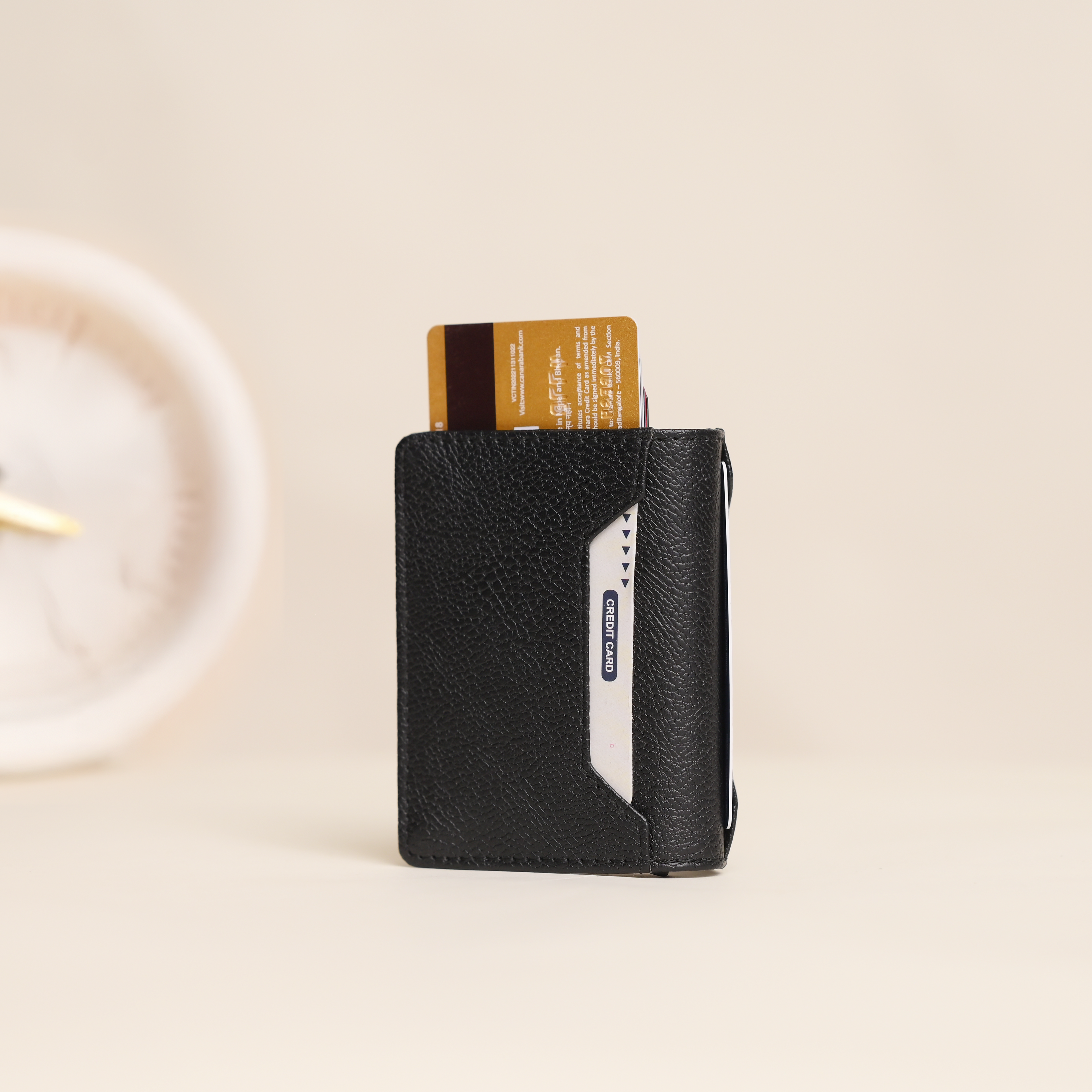 Personalized RFID Protected Metal Card Holder Black With Leather Cover