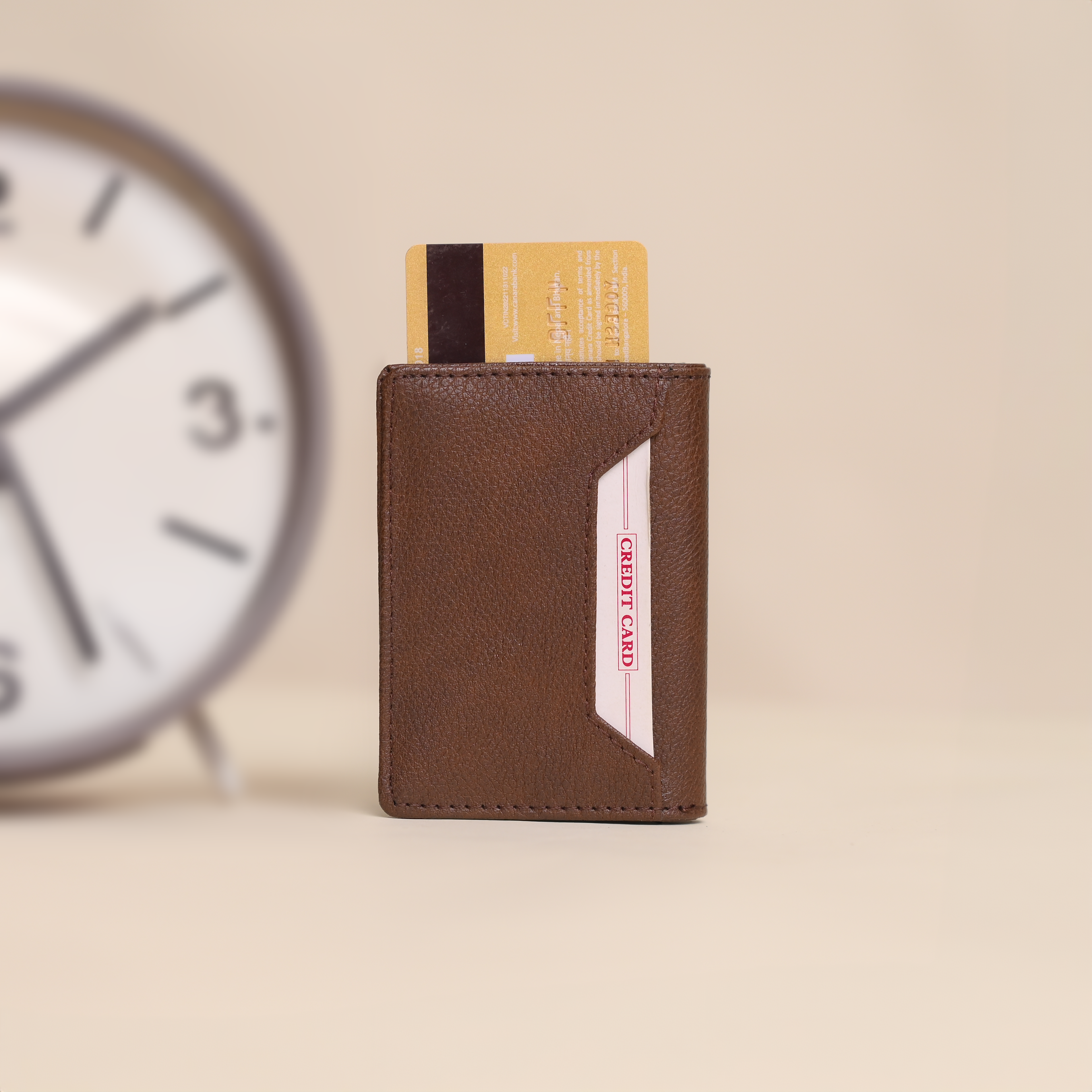 Personalized RFID Protected Metal Card Holder Brown With Leather Cover