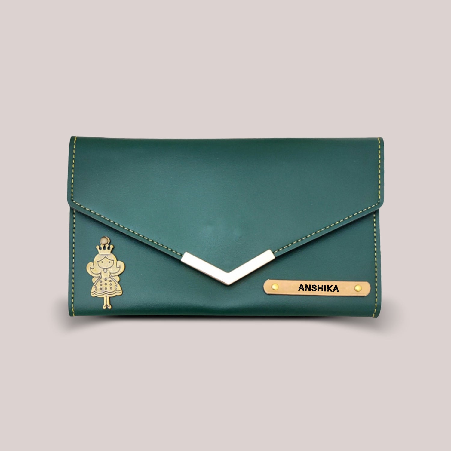 Personalized Ladies Clutch with Charm - Classic Finish