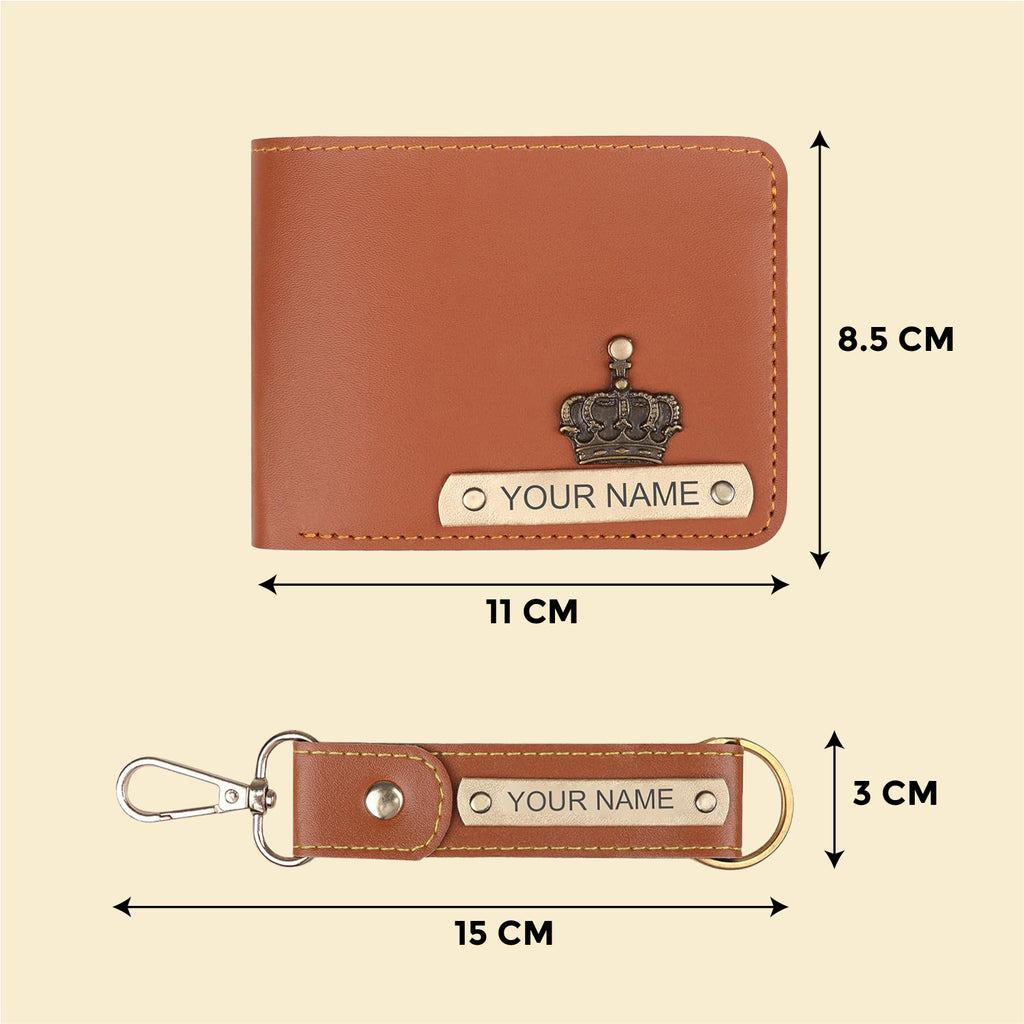Personalized Men's Leather Wallet & Keychain with Name & Charm.