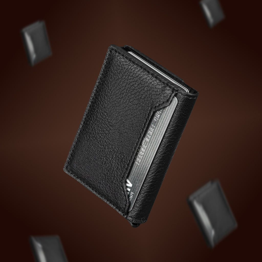 Personalized RFID Protected Metal Card Holder With Leather Cover