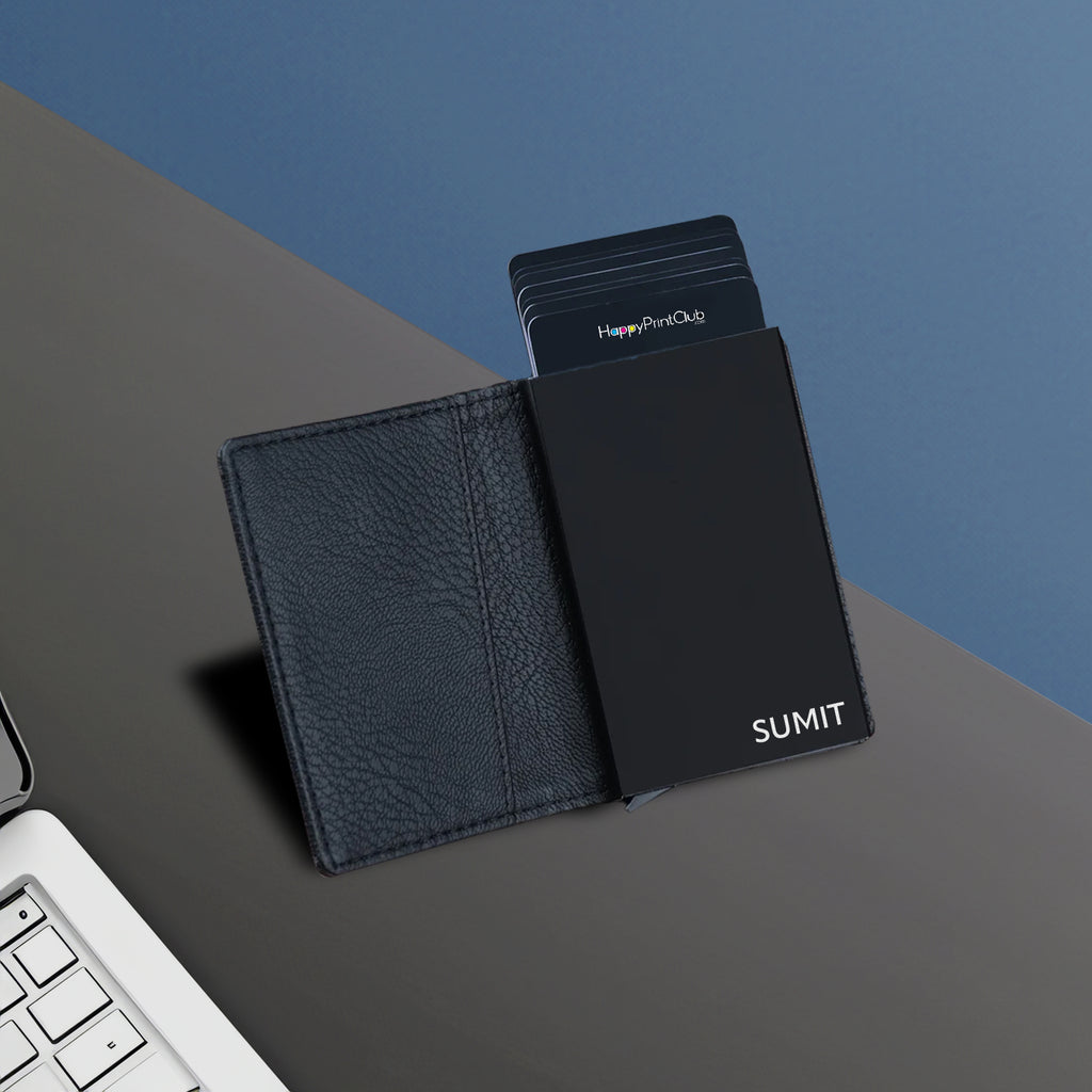 Personalized RFID Protected Metal Card Holder With Leather Cover