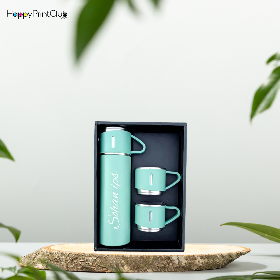 Personalized Vacuum Insulated Flask Gift Set With 2 Cups