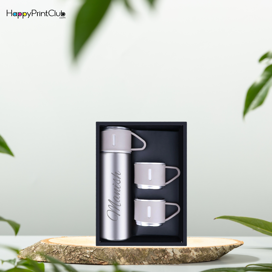 Personalized Vacuum Insulated Flask Gift Set With 2 Cups