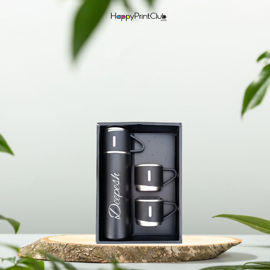 Personalized Vacuum Insulated Flask Gift Set With 2 Cups