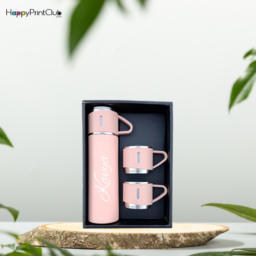 Personalized Vacuum Insulated Flask Gift Set With 2 Cups
