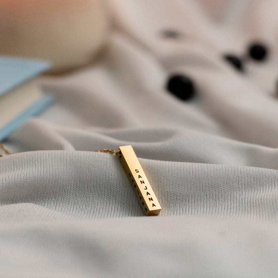 Personalized Engraved Sterling 4-Sided Vertical 3D Bar Name Pendant