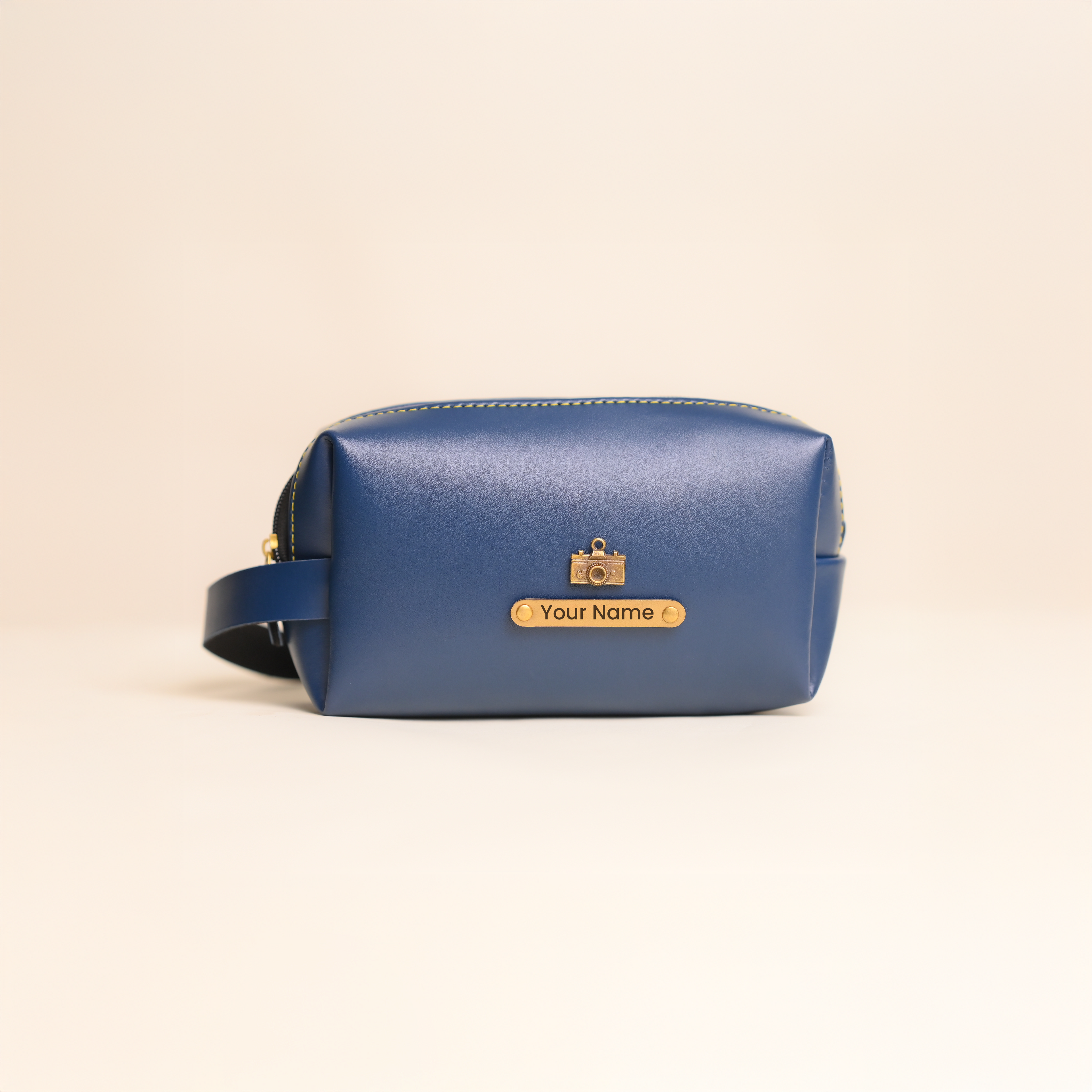Personalized Navy Blue Vanity Pouch – Custom Luxury Travel Clutch