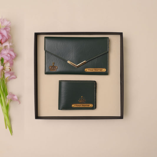 Personalised Ladies Clutch + Men's Wallet Combo Black