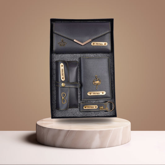 Personalized Black 4-in-1 Women’s Combo – Luxury Gift Set with Name Engraving