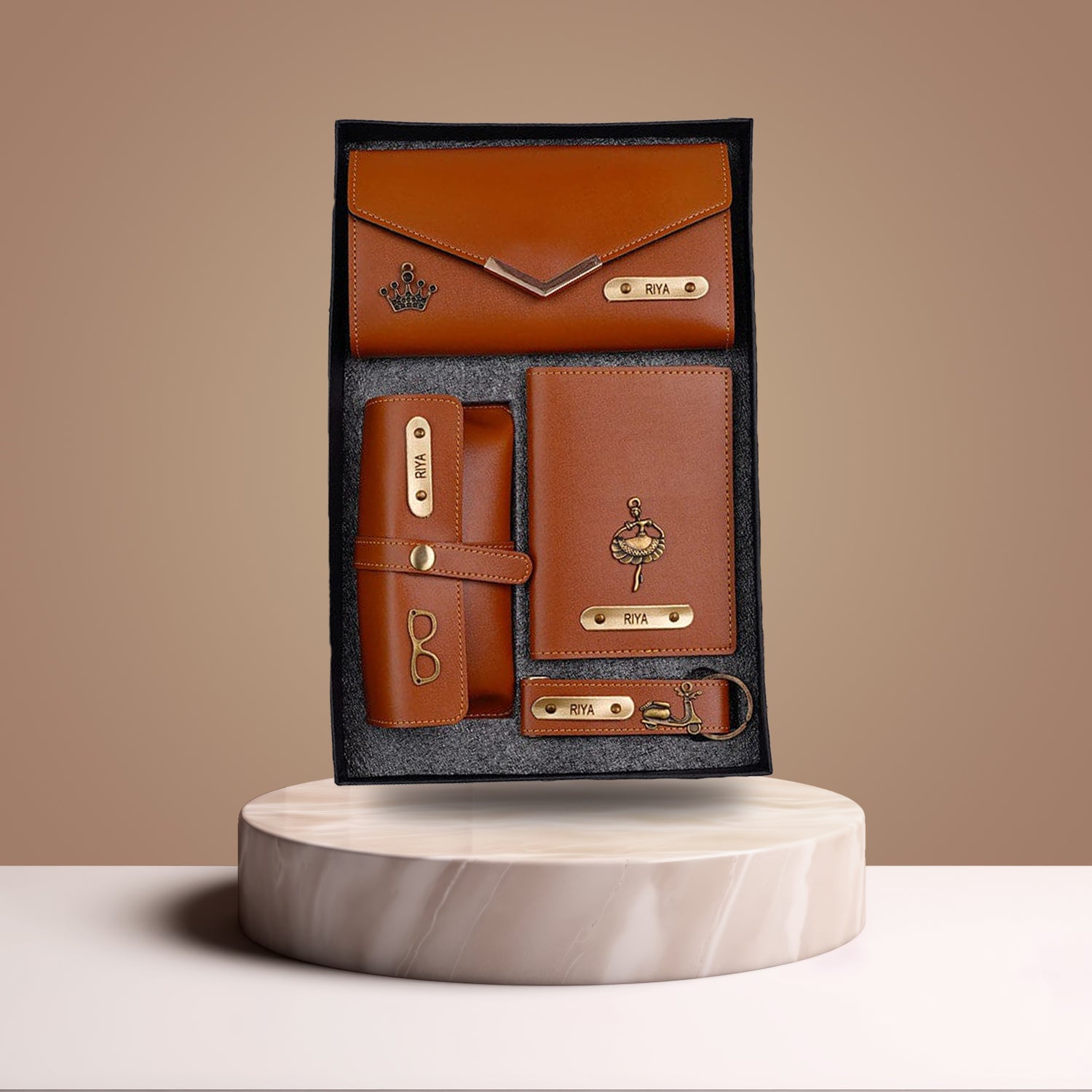 Personalized Tan 4-in-1 Women's Combo – Premium Customized Gifts Set with Name Engraving