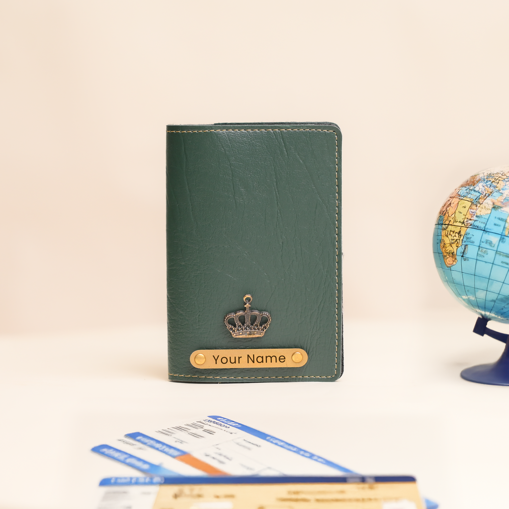 Personalized Passport Cover in Olive Green – Custom Vegan Leather Travel Accessory