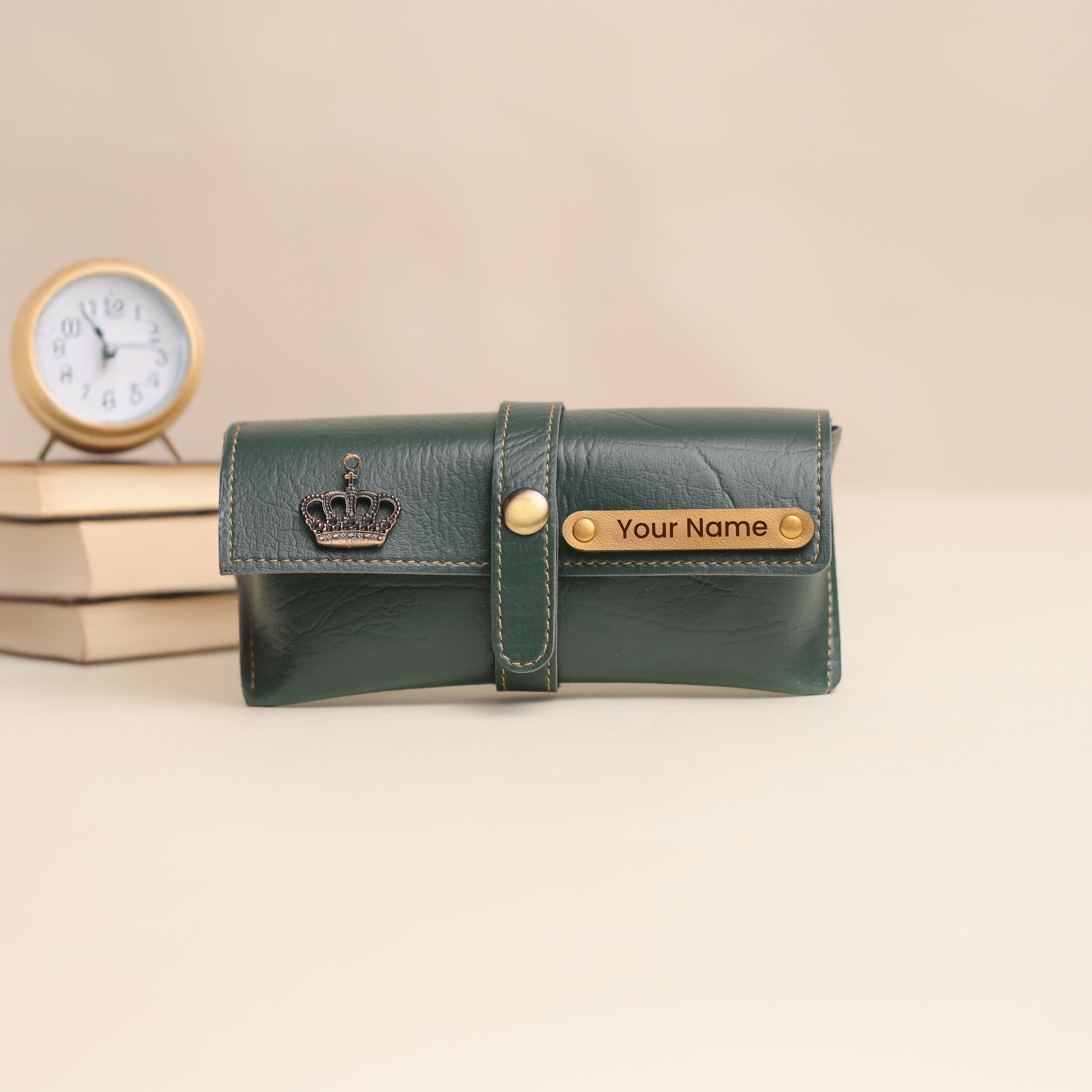 Personalized Green Eyewear Case – Custom Goggle Case with Name Engraving | Premium Quality Leather