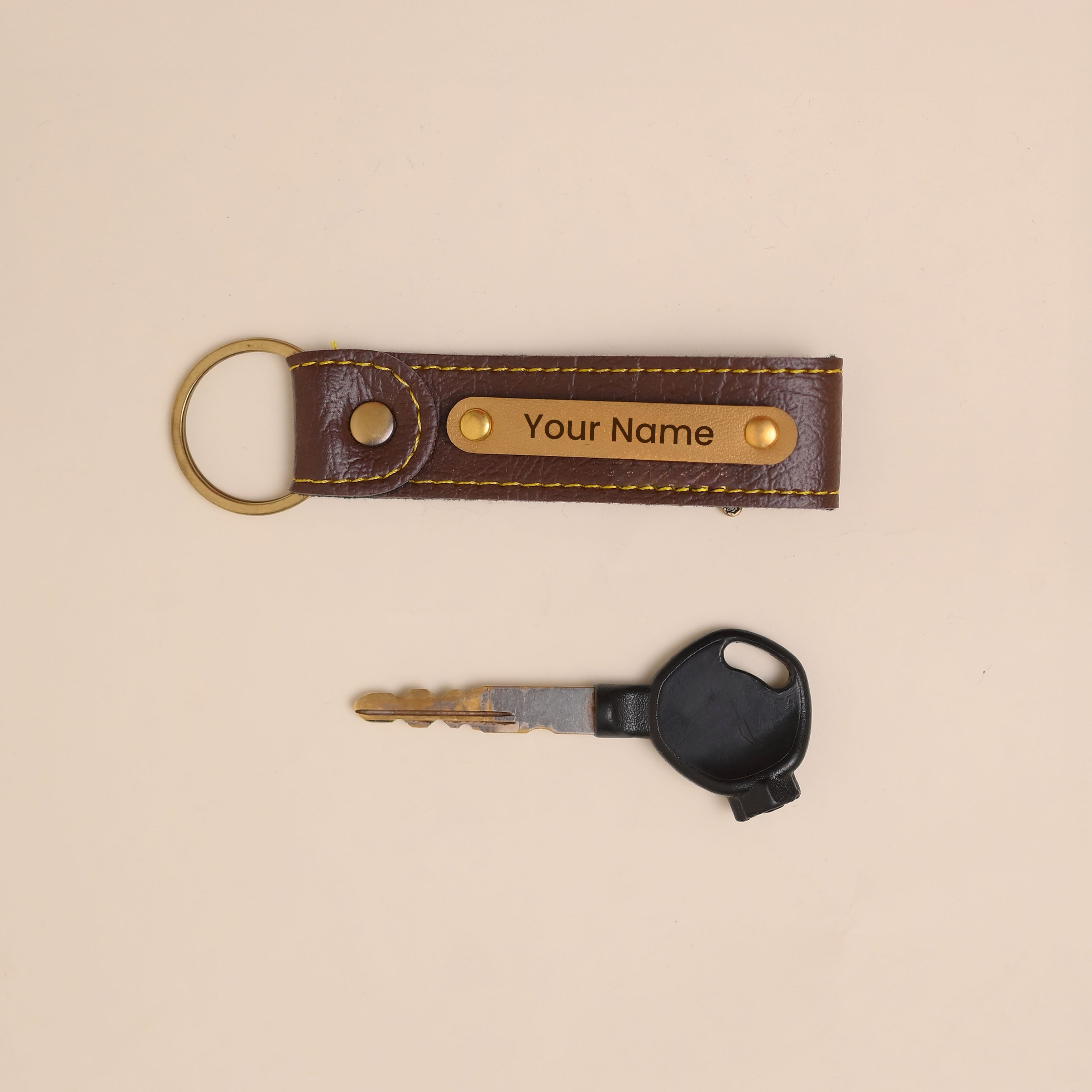 Personalised Leather Keychain Brown