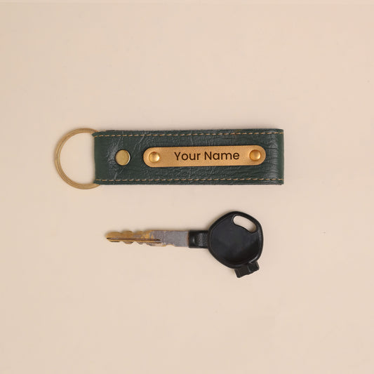 Personalised Leather Keychain Green