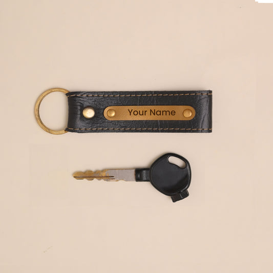 Personalised Leather Keychain Black