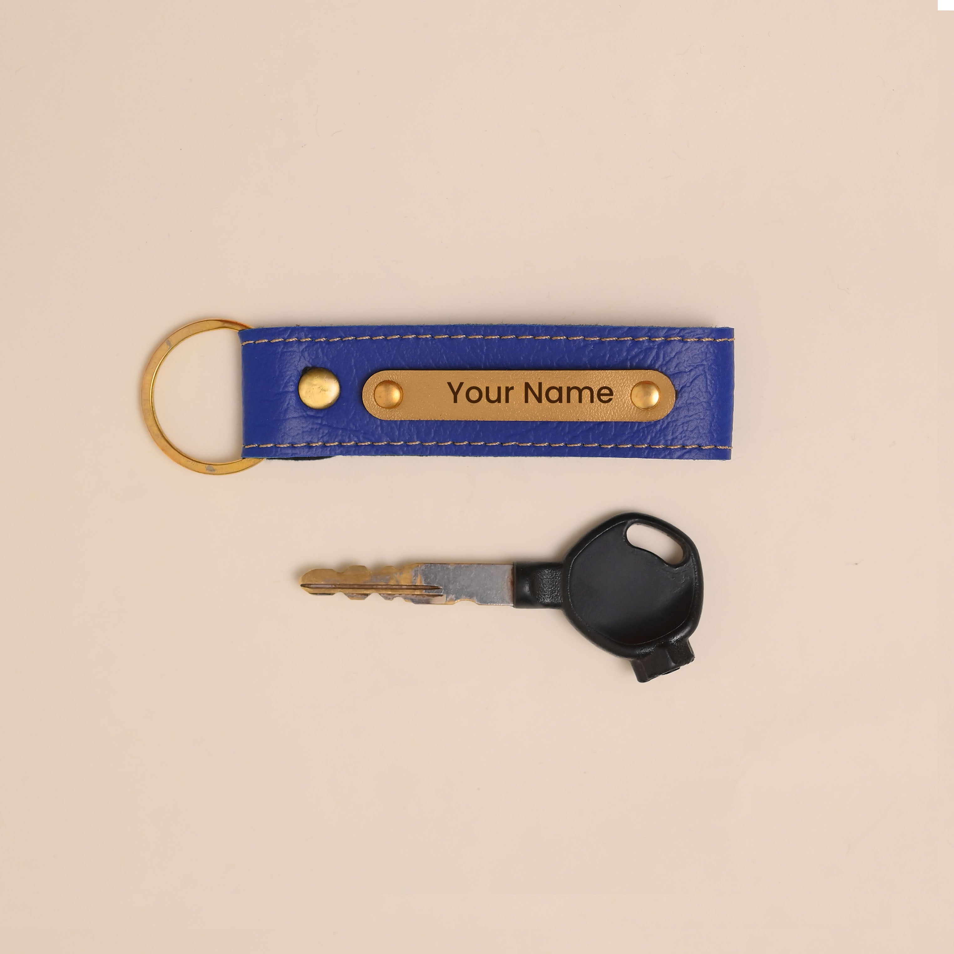 Personalised Leather Keychain Royal Blue