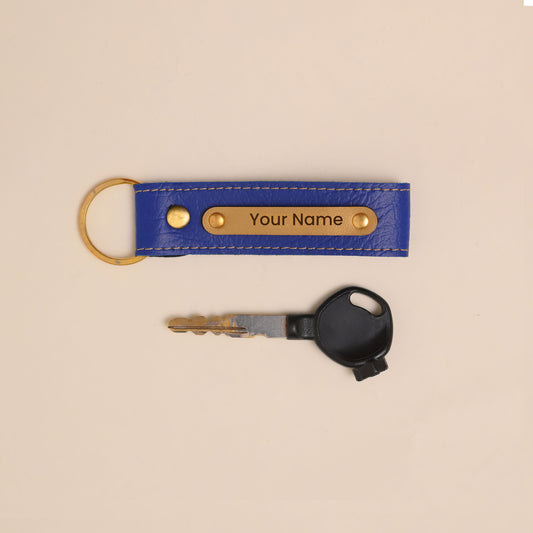 Personalised Leather Keychain Royal Blue