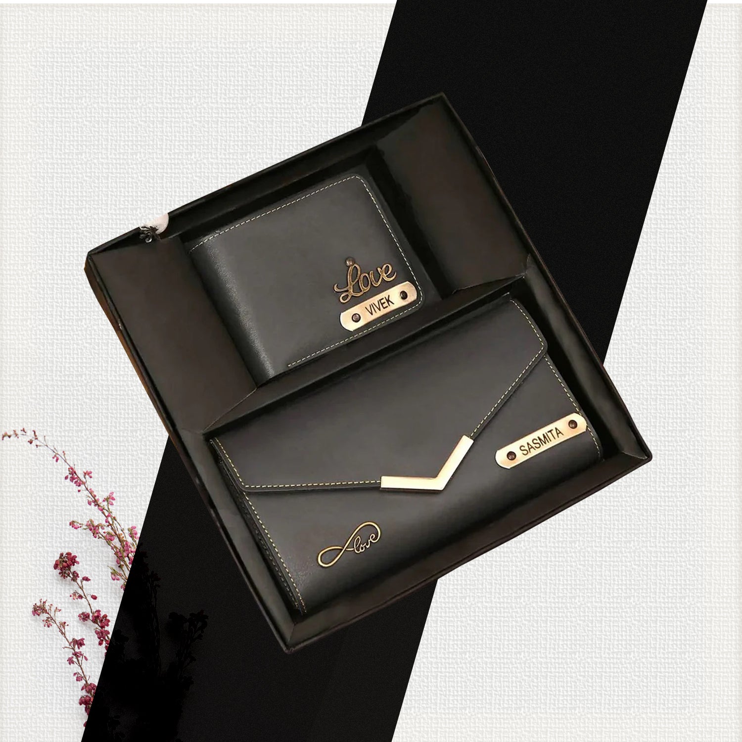 Personalised Ladies Clutch + Men's Wallet Combo