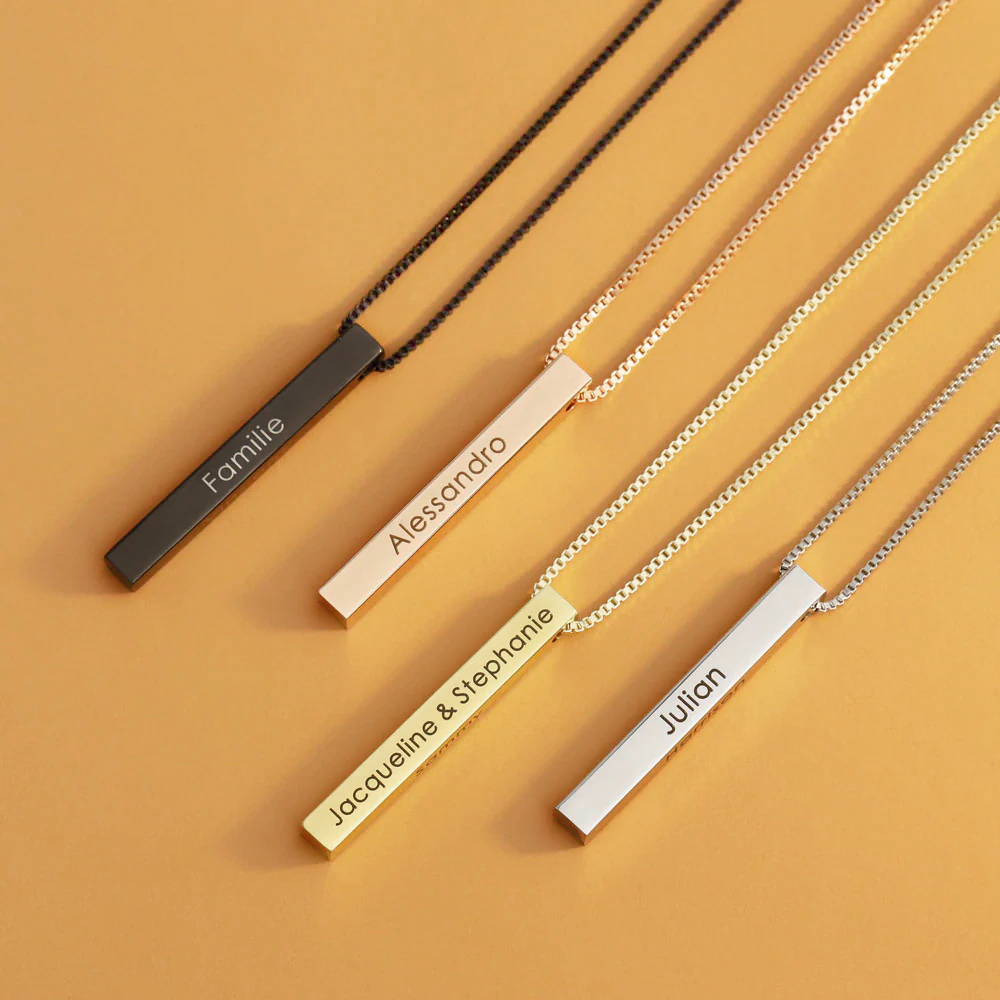 Personalized Engraved Sterling 4-Sided Vertical 3D Bar Name Pendant