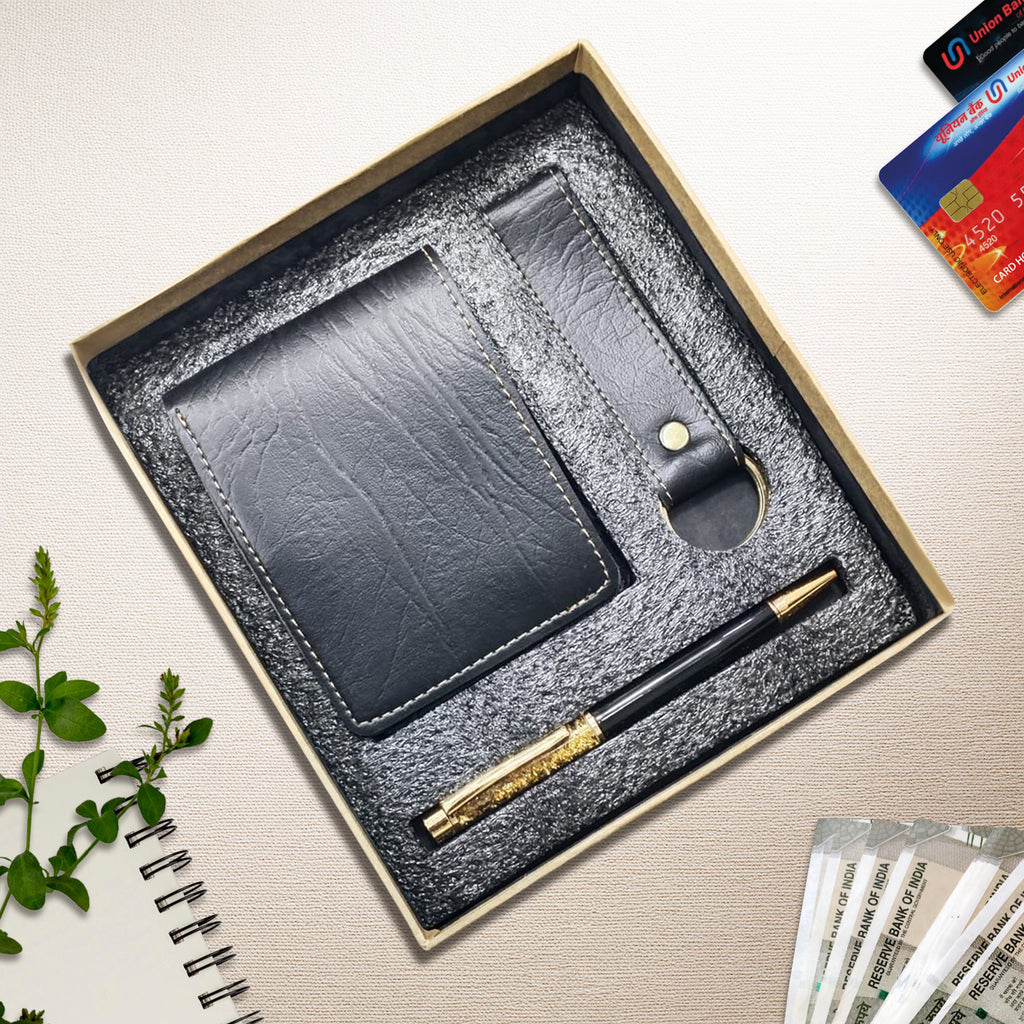 Personalised 3-in-1 Customised Combo Set Wallet, Keychain, and Pen - Textured Finish