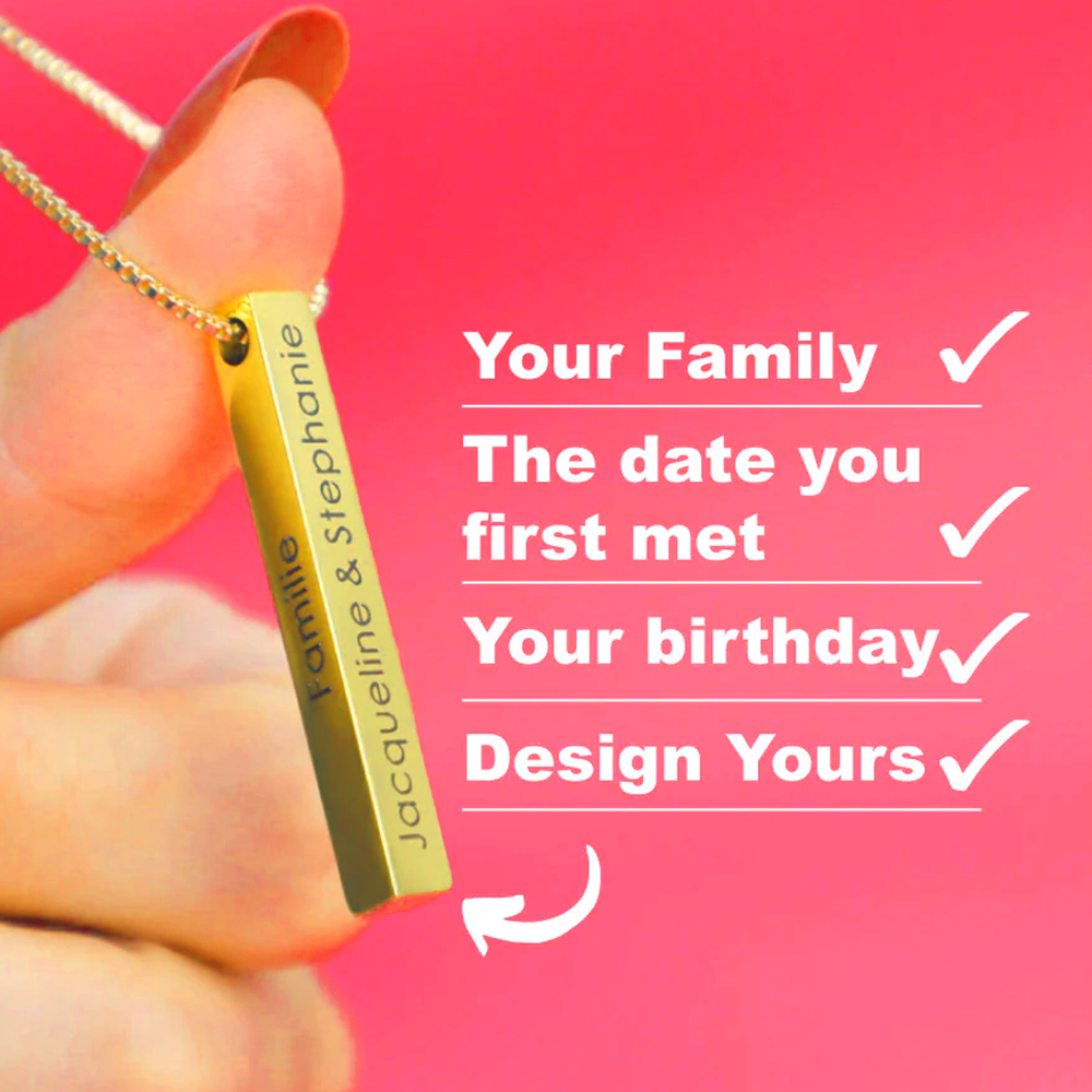 Personalized Engraved Sterling 4-Sided Vertical 3D Bar Name Pendant
