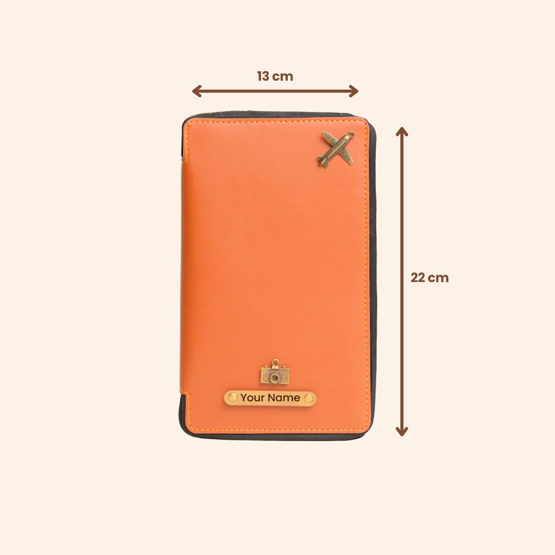 Personalized Tan Leather Zippered Travel Passport Folder
