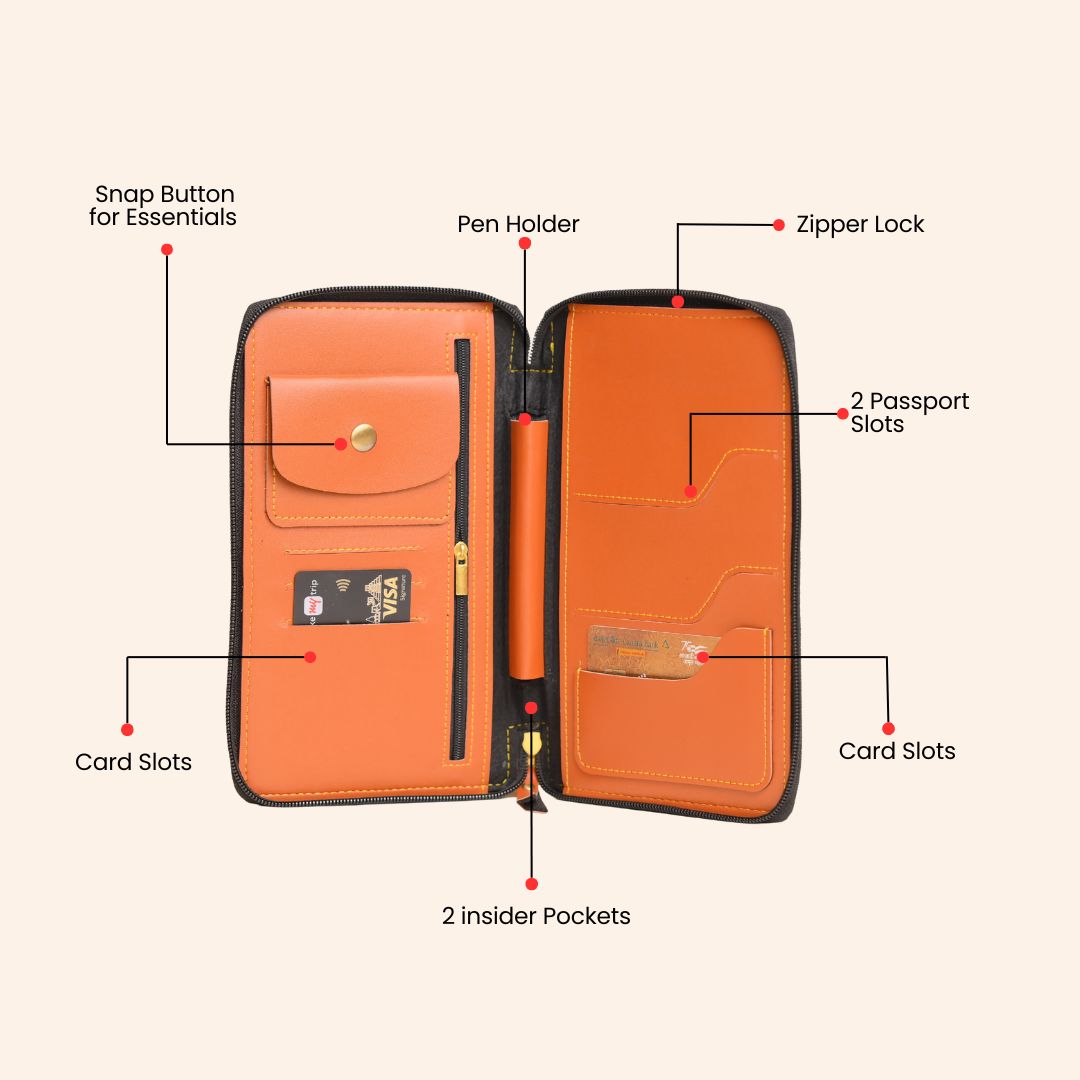 Personalized Tan Leather Zippered Travel Passport Folder