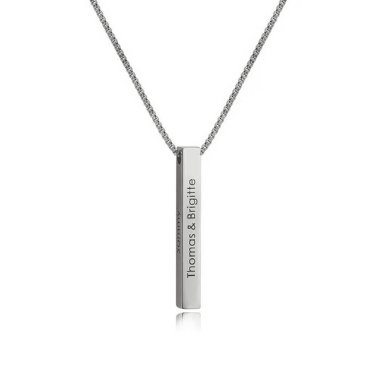 Personalized Engraved Sterling 4-Sided Vertical 3D Bar Name Pendant