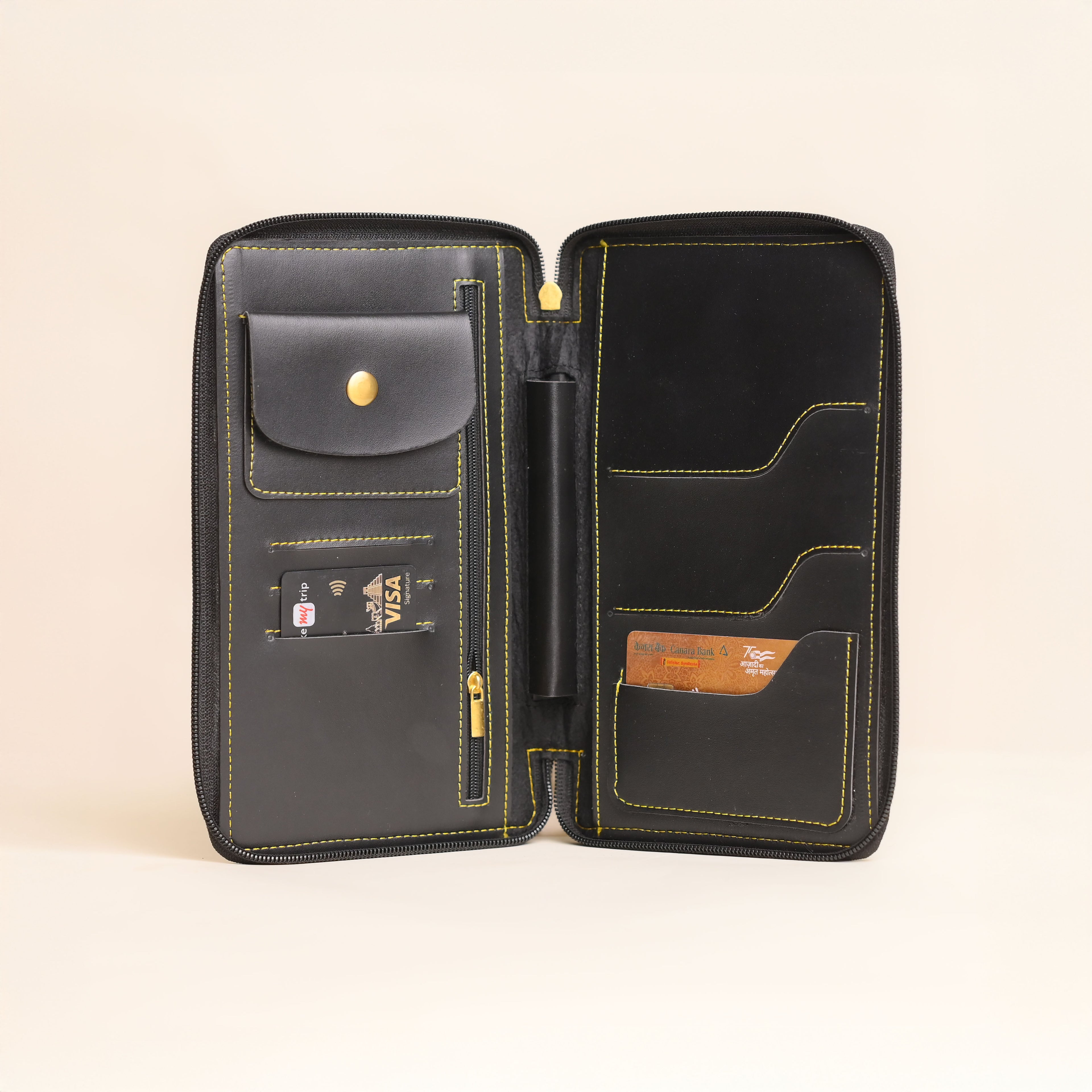 Personalized Black Leather Zippered Travel Passport Folder