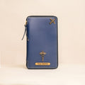 Personalized Blue Leather Zippered Travel Passport Folder