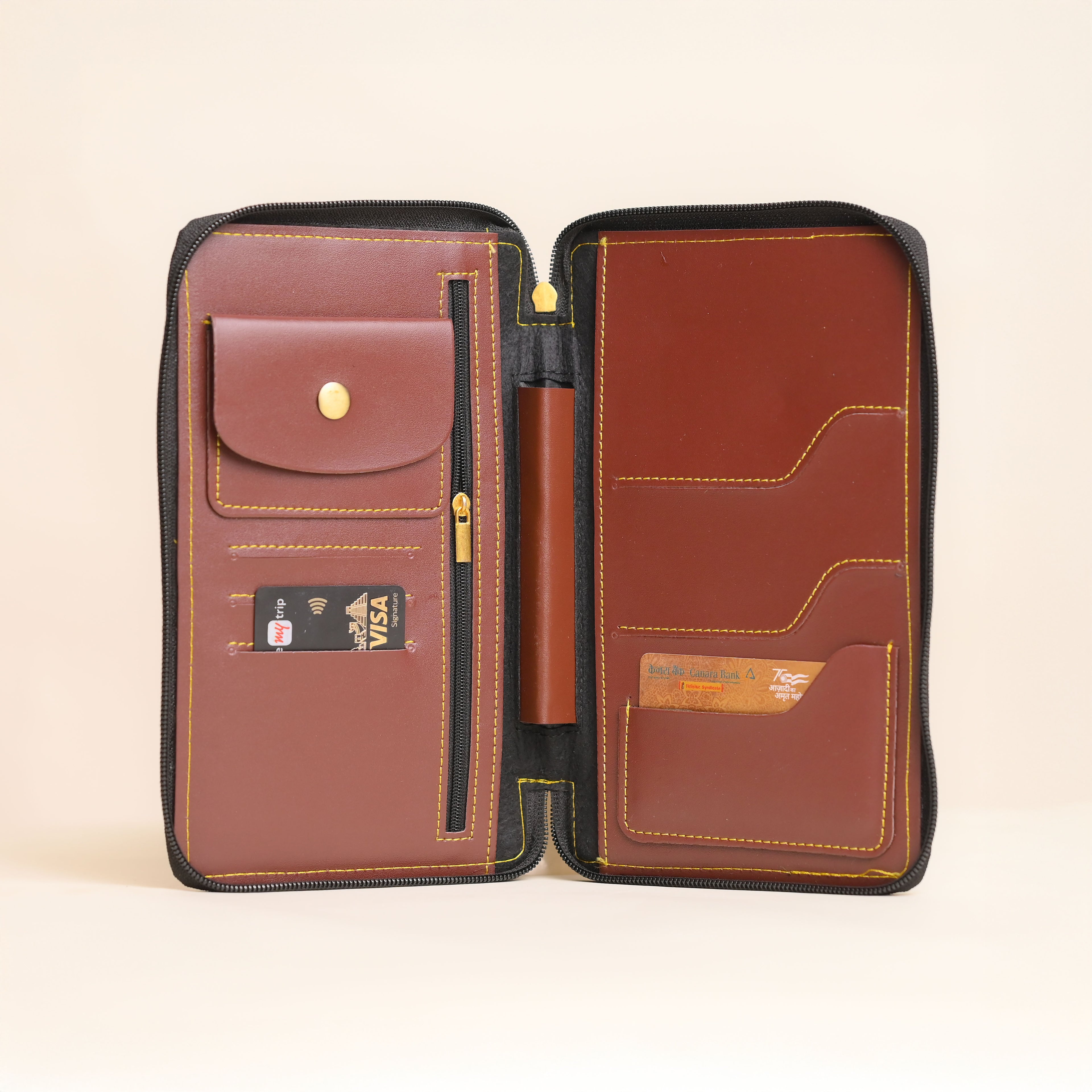 Personalized Brown Leather Zippered Travel Passport Folder