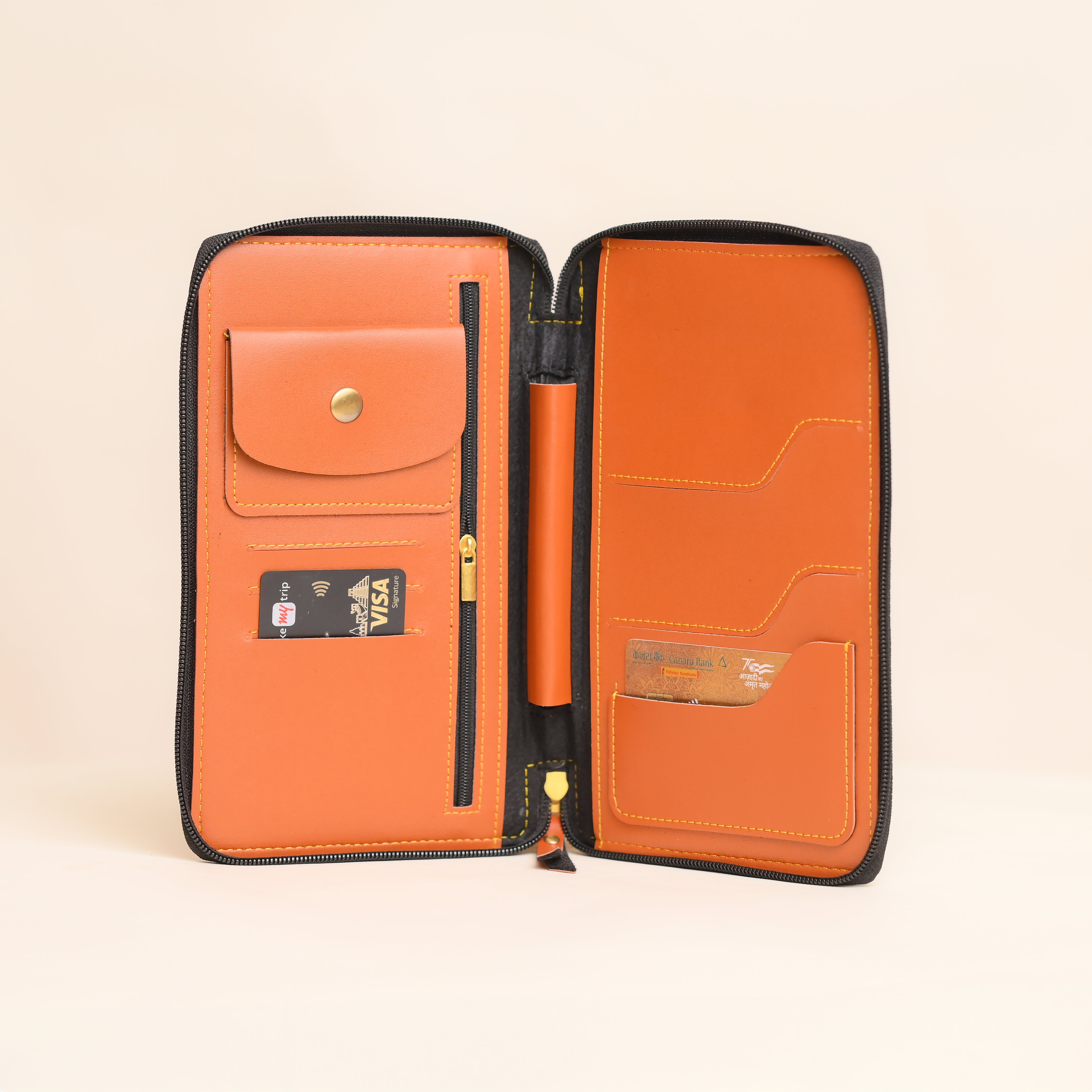 Personalized Tan Leather Zippered Travel Passport Folder